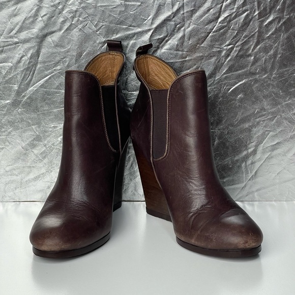 Preloved Coach Leather Ankle High Wedge Heels Shoes Size 6 - Picture 1 of 13